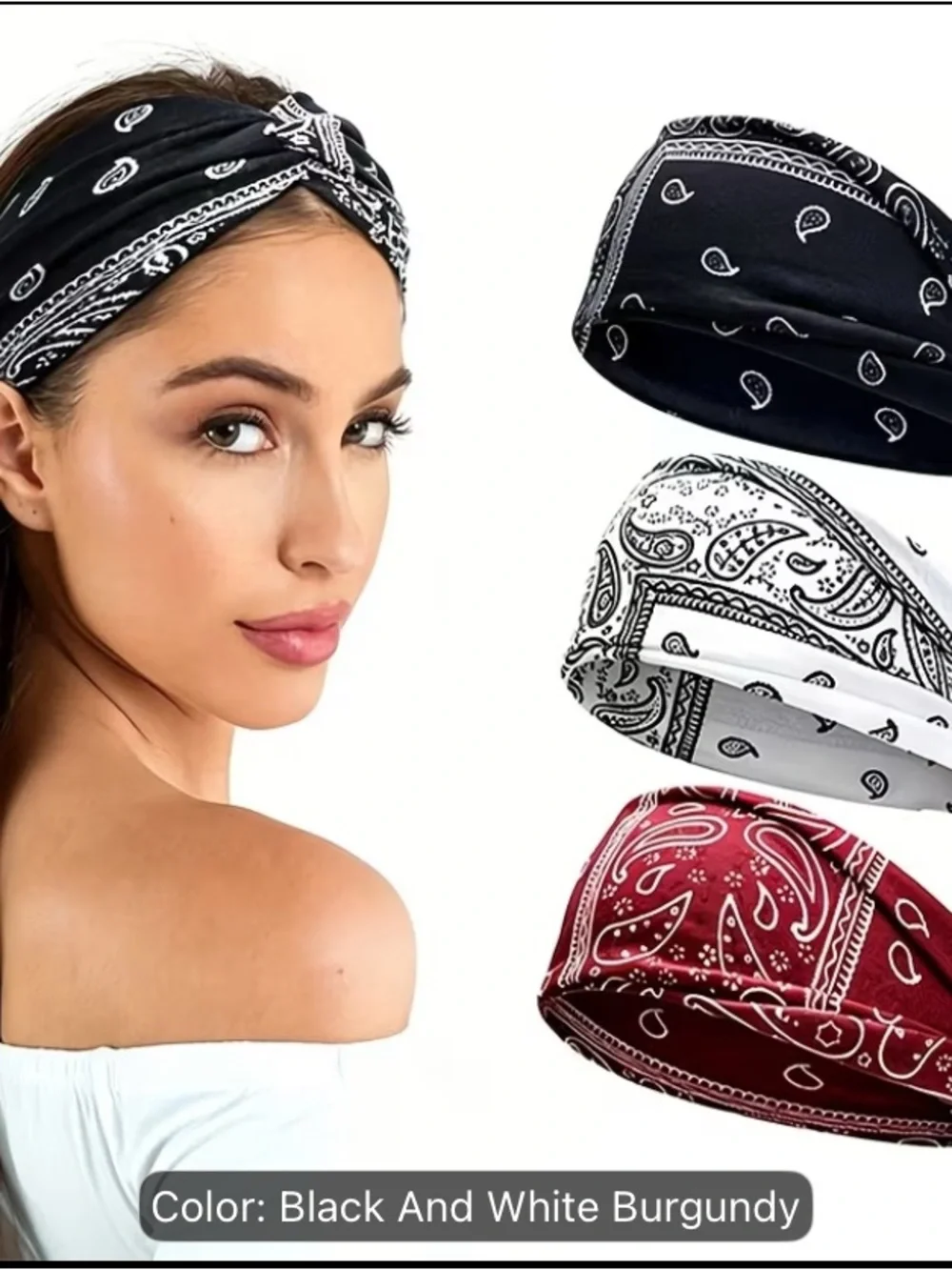 Classic Paisley Twist Headband - Black, White & Burgundy